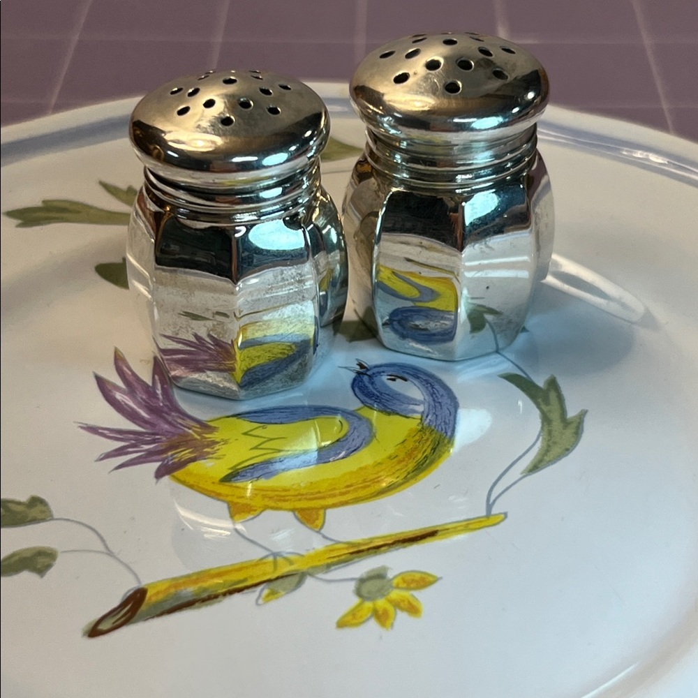 Vintage Octagonal Sterling Silver Miniature Salt & Pepper Shaker Set